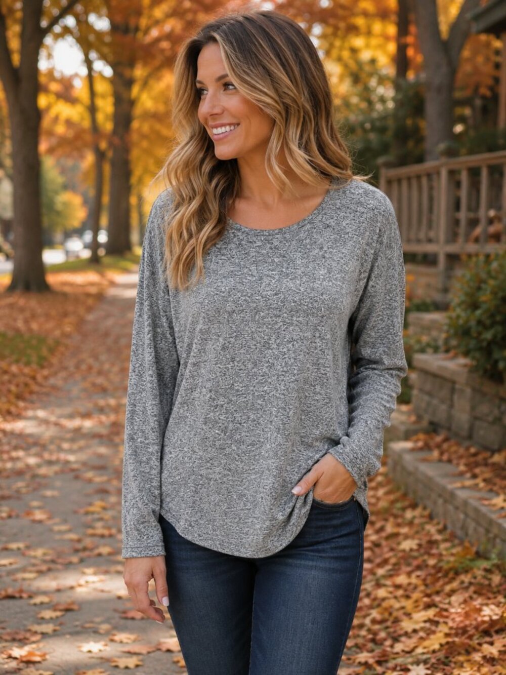 ATHLETA Long Sleeves Scoop Neck Heathered Grey Lightweight Sweater NWOT S